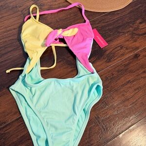 Xhilaration Pink, Yellow, and Blue Swimsuit